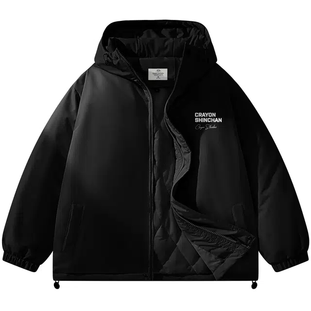 蜡笔小新 山系户外卡通比耶字母印花休闲宽松可调节加厚保暖连帽棉服外套 男女同款