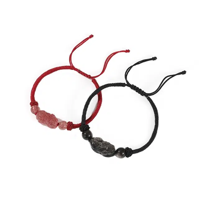 奥斯坦汀 貔貅吞金兽编织转运国风桃花手绳 黑曜石 手链 男女同款情侣款
