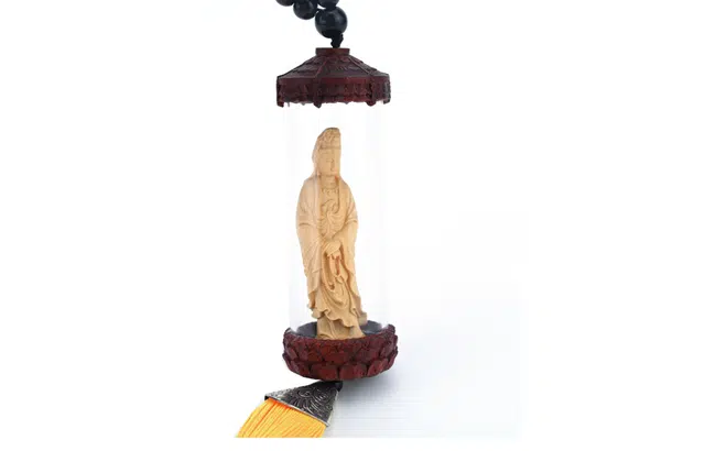 天纵 黄杨木雕观音佛像工艺品车挂件 纳福出入平安精美装饰品 木作摆件 男女同款情侣款 黄杨木