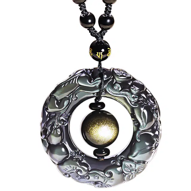 妍韵珠宝 平安扣 转运珠貔貅 小众设计 黑曜石 玉石吊坠 男女同款情侣款