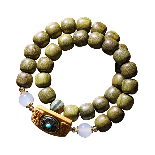 醉倾城 时来运转  新中式复古 檀木 木作手串 男女同款情侣款 绿檀