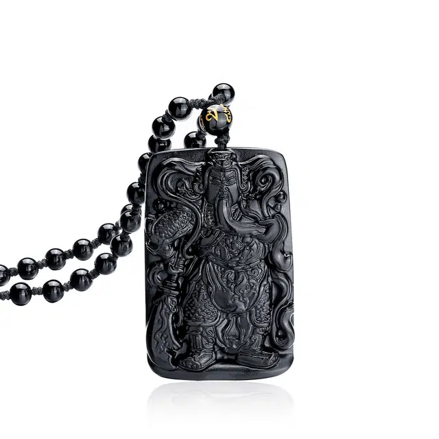 妍韵珠宝 关公关二爷 财神挂件护身符 黑曜石 玉石吊坠 男女同款情侣款