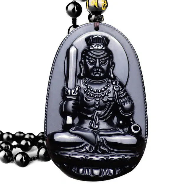 妍韵珠宝 不动明王菩萨 属鸡十二生肖守护神平安护身符挂件 黑曜石 吊坠 男女同款情侣款