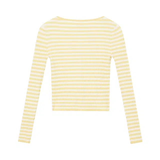 美特斯邦威 国潮撞色条纹修身长袖开衫针织衫 女款