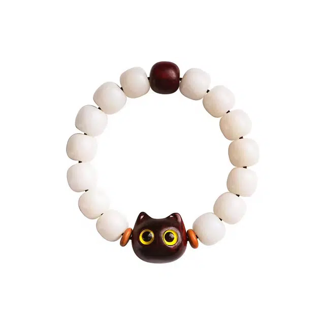 希遇 黄眼萌猫头新中式复古可爱小猫女 白玉菩提 手串 女款