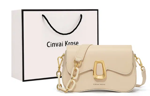 辛瓦伊·克洛斯 小众设计高级感百搭 牛皮配合成革 法棍包腋下包斜挎手提单肩包 常规 女款 黑色/米白