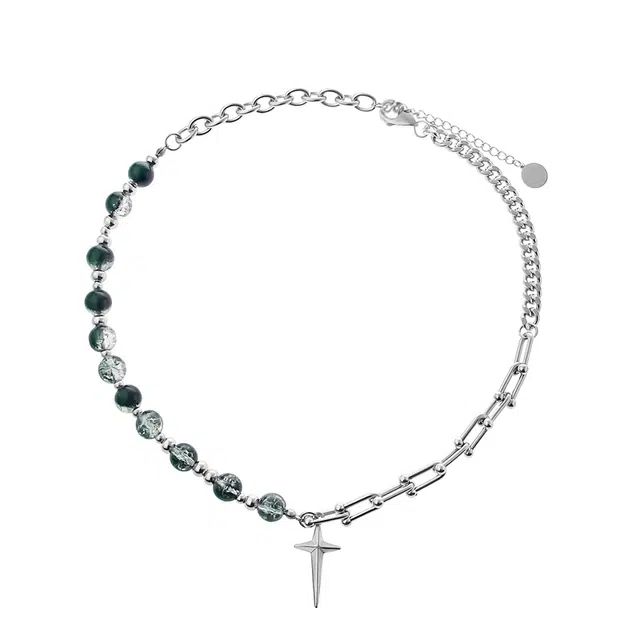 奥斯坦汀 四芒星冰裂珠 钛钢 项链 男款