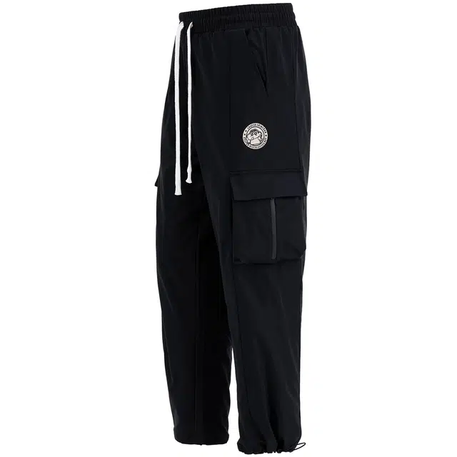 蜡笔小新 卡通徽标字母印花宽松垂坠口袋工装针织运动裤 男女同款