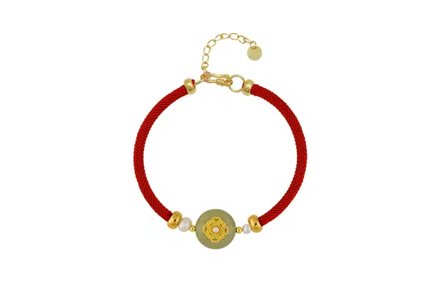 凤凰涅磐 平安扣 本命年红绳 复古新中式 纳财福牌 米兰绳 和田玉 淡水珍珠 手链 女款 青白玉 礼盒