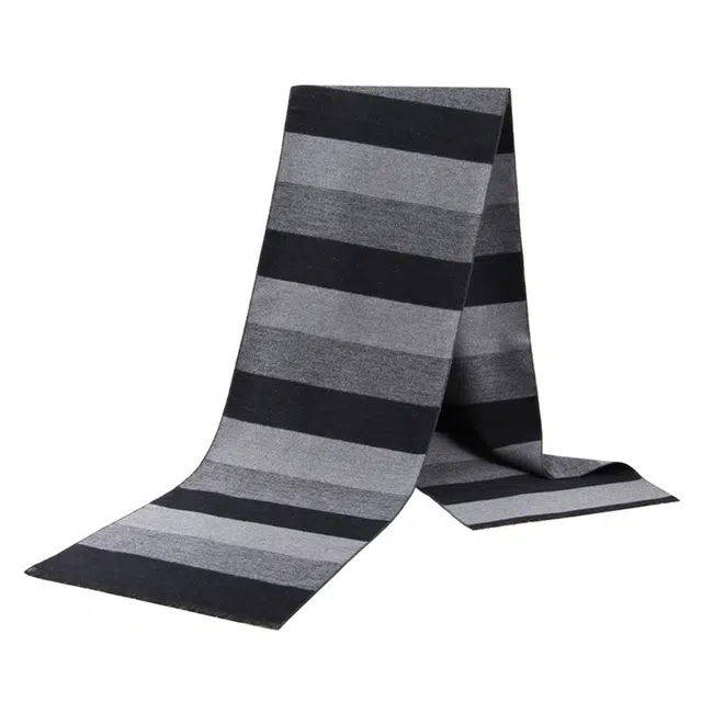 浪莎 保暖加厚条纹 聚酯纤维 粘胶纤维 绒线围巾 男款