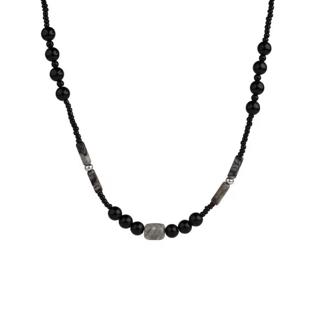 奥斯坦汀 国潮复古锁骨链情人新中式礼盒水墨风串珠 黑曜石 玉石项链 男女同款情侣款