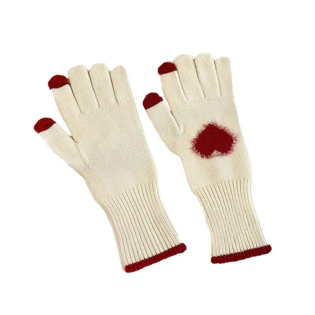 山一丸 小众设计触屏加厚保暖爱心 绒线手套 男女同款情侣款