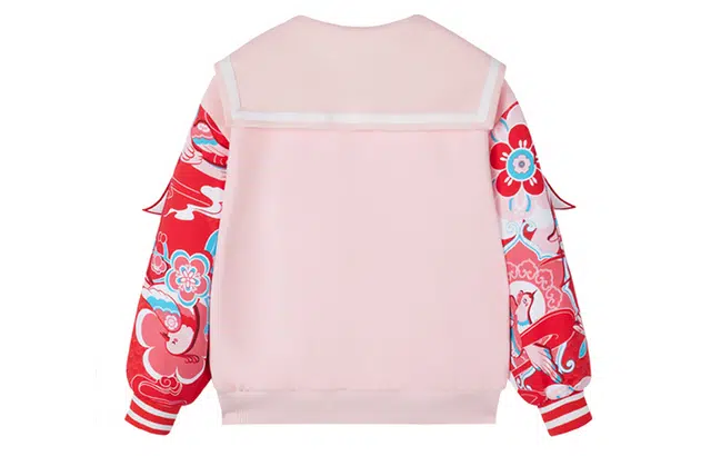 安踏儿童 撞色翻领字母刺绣长袖休闲防风保暖夹克外套 儿童款 气泡粉