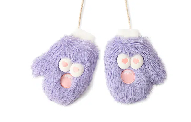 白卷 保暖防寒卡通长毛小怪兽 绒线手套 男女同款情侣款