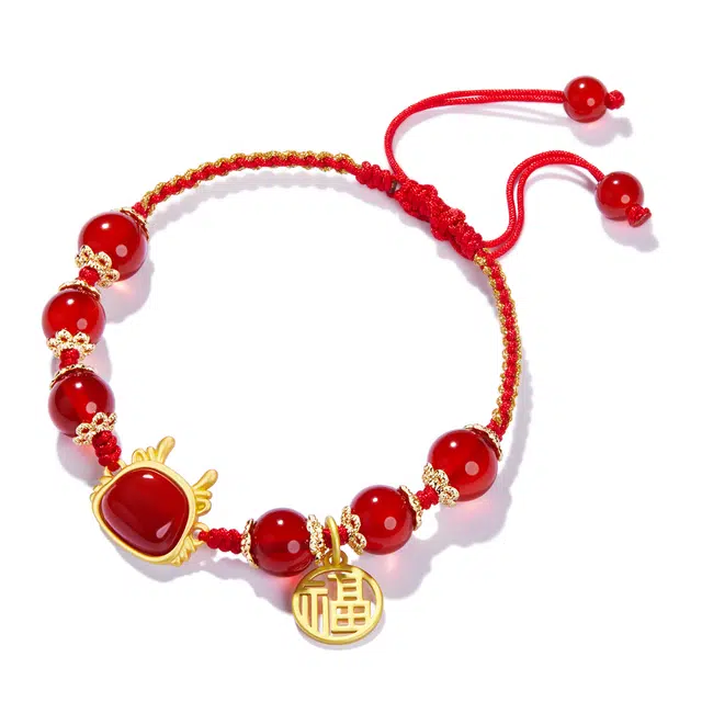 北隐 国风新中式 守护饺子龙  小众手工编织红绳 玛瑙 手链 女款