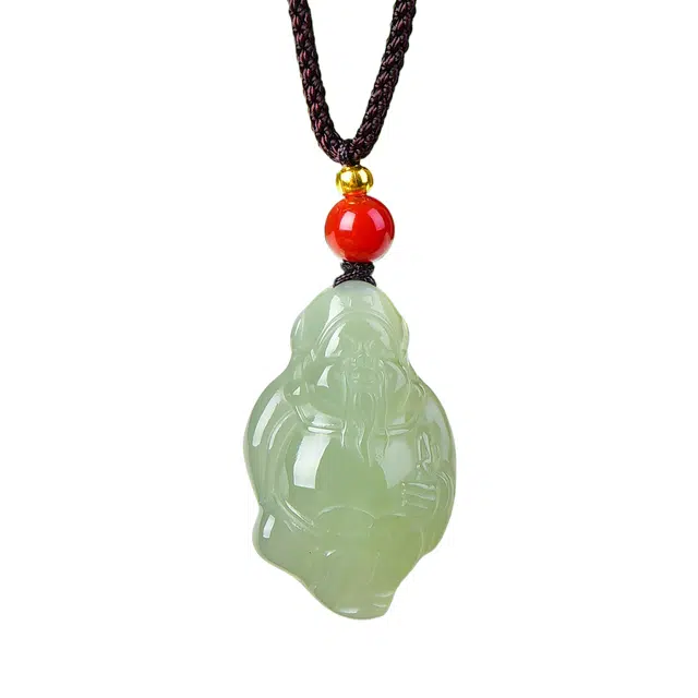 舒杰 新中式国潮招财进宝吉祥财神 和田玉 项链 男女同款情侣款 青白玉