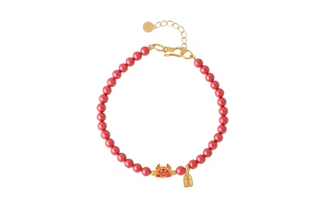 凤凰涅磐 彩绘龙饺子设计 喜乐福牌 再造辰砂朱砂 手链 女款