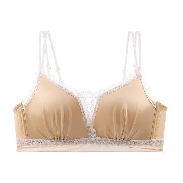 浪莎 法式缎面小胸聚拢无钢圈收副乳性感纯欲蕾丝舒适文胸 女款 橘粉色