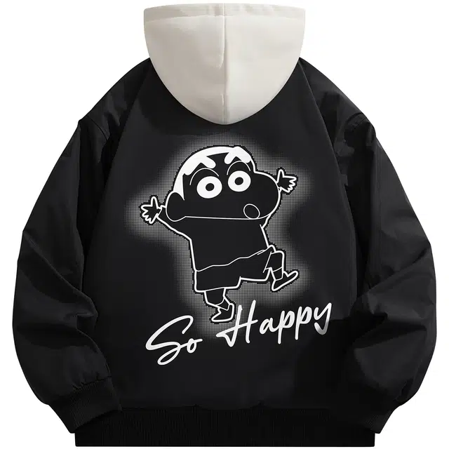 蜡笔小新 跳舞卡通人物加厚内胆休闲宽松连帽棉服 男女同款