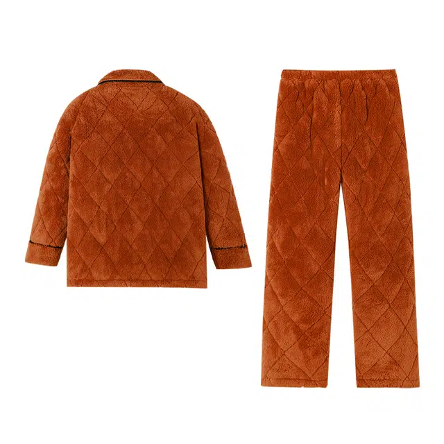 可人儿 珊瑚绒三层夹棉睡衣睡裤 加绒加厚保暖 简约可外穿家居套装 秋冬季女款橘棕色
