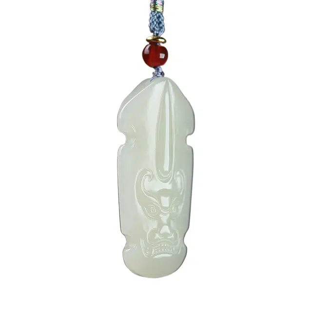 舒杰 守护平安兽头 国潮中式复古 和田玉 项链 男女同款情侣款 白玉