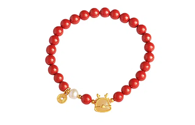 小银匠 中国风复古高级感小众生肖龙本命年手饰 再造辰砂朱砂 玉石手串 女款