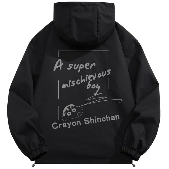 蜡笔小新 卡通人物大头贴签名字母印花休闲宽松夹克外套 男女同款