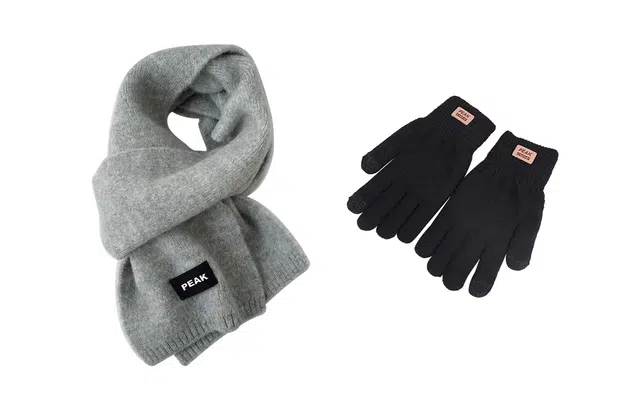 匹克 秋冬季新款韩版保暖加厚针织纯色 绒线围巾 男女同款情侣款 两件套