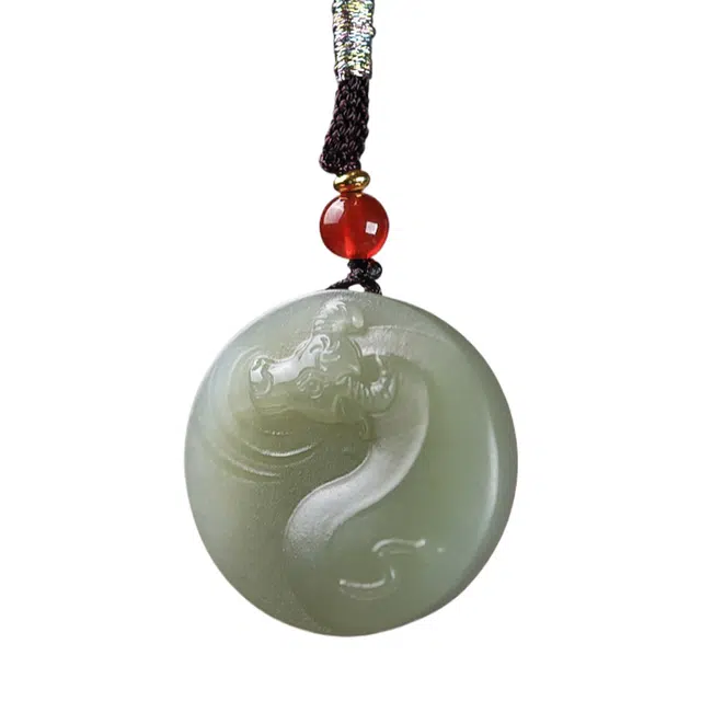 舒杰 牛气冲天生肖牛 挂件 和田玉 项链 男女同款情侣款 青白玉