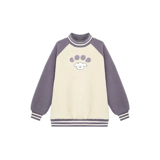 麓蔓蒂 半高领美式插肩袖加绒卫衣 女款