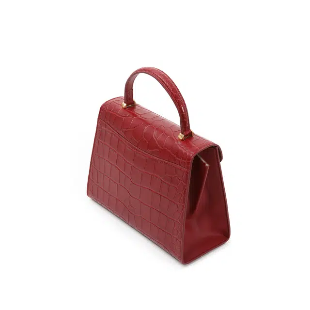 西木汀 布朗尼 鳄鱼纹真皮新娘包高级感通勤时尚妈妈包 牛皮 婚包手提单肩斜挎包 小号 女款 红色/黑色
