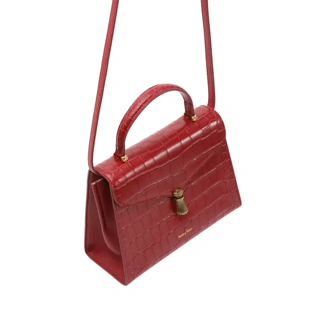 西木汀 布朗尼 鳄鱼纹真皮新娘包高级感通勤时尚妈妈包 牛皮 婚包手提单肩斜挎包 小号 女款 红色/黑色
