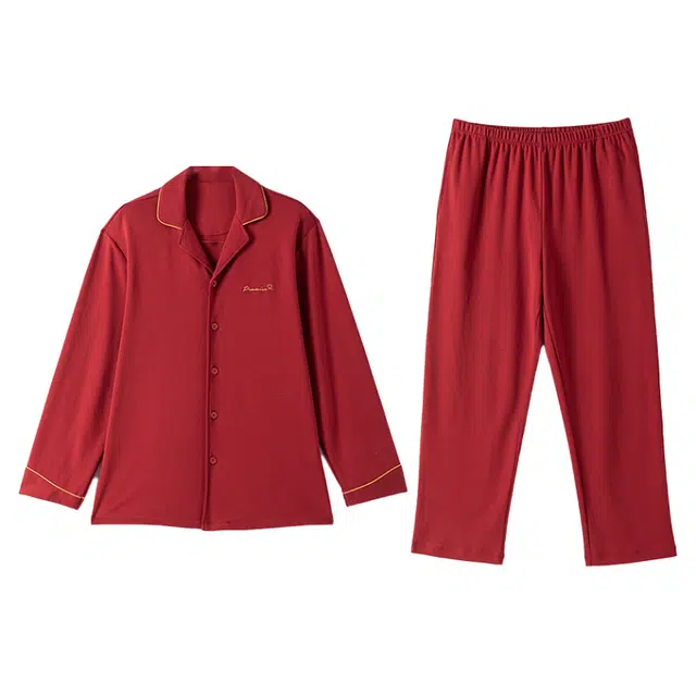 顶瓜瓜 本命年秋冬季刺绣棉感柔软舒适翻领长袖家居套装 男款