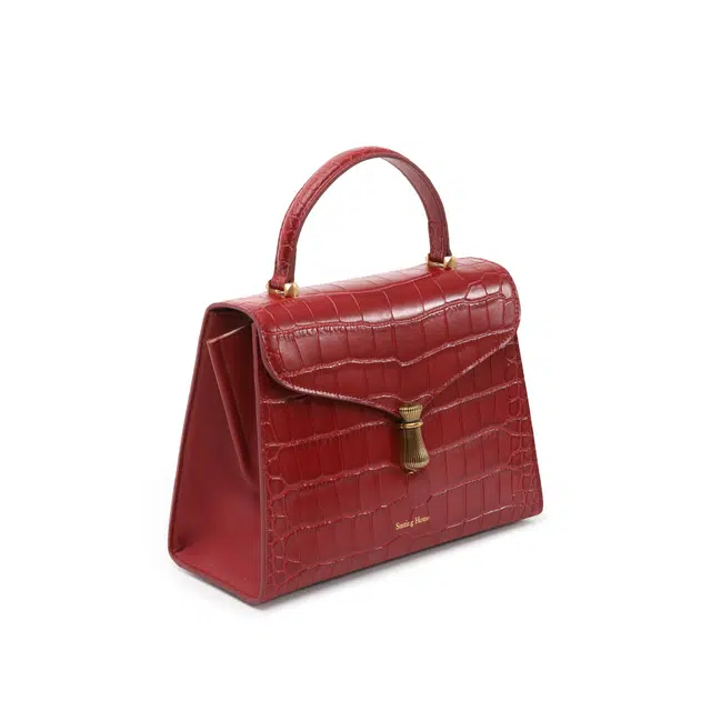 西木汀 布朗尼 鳄鱼纹真皮新娘包高级感通勤时尚妈妈包 牛皮 婚包手提单肩斜挎包 小号 女款 红色/黑色