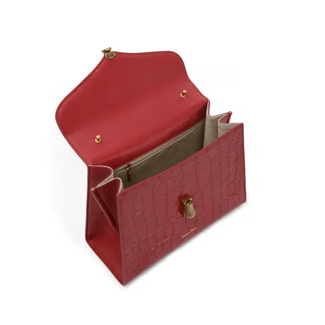 西木汀 布朗尼 鳄鱼纹真皮新娘包高级感通勤时尚妈妈包 牛皮 婚包手提单肩斜挎包 小号 女款 红色/黑色