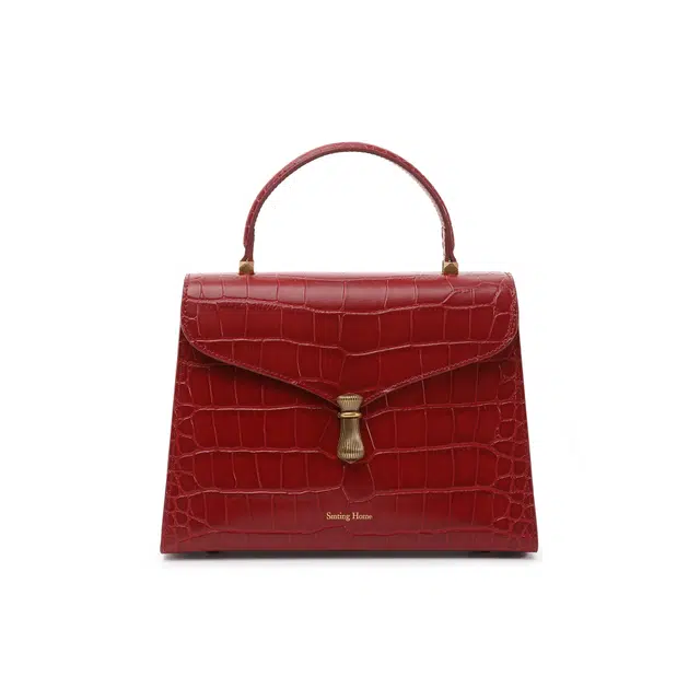 西木汀 布朗尼 鳄鱼纹真皮新娘包高级感通勤时尚妈妈包 牛皮 婚包手提单肩斜挎包 小号 女款 红色/黑色