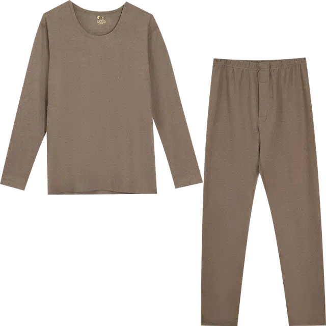 红豆 纯色圆领套头休闲长袖上衣松紧腰修身长裤保暖套装 男款