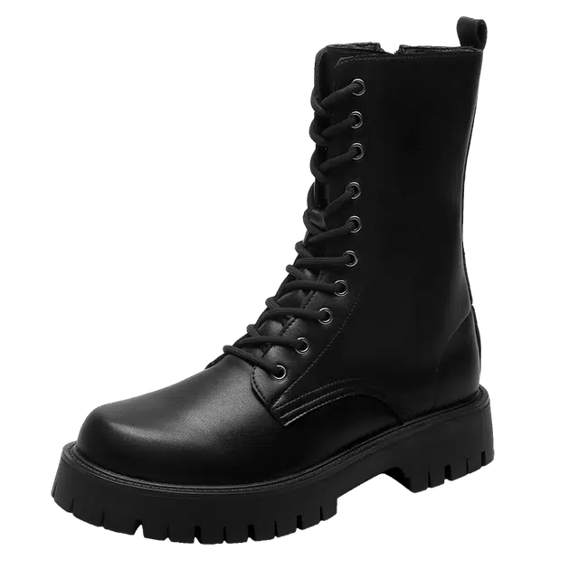 健休 二层牛皮 简约百搭 中筒 马丁靴 男女同款 黑色