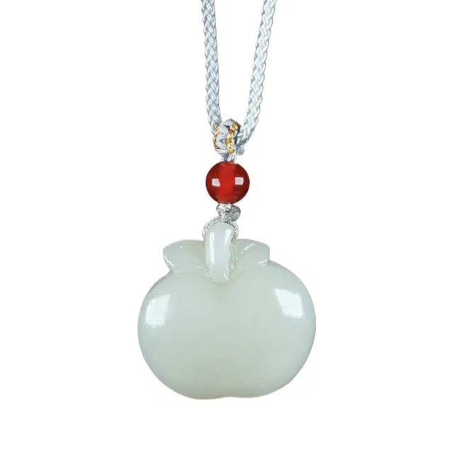 舒杰 平平安安苹果小众设计 和田玉 项链 男女同款情侣款 白玉