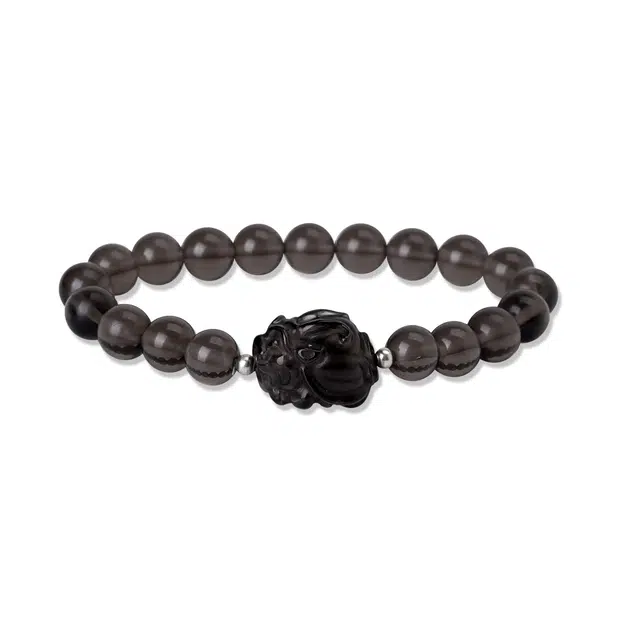 陌阡雪 国风复古招财转运萌趣吞金兽 本命年手饰貔貅 黑曜石 玉石手串 男女同款情侣款 开运送礼