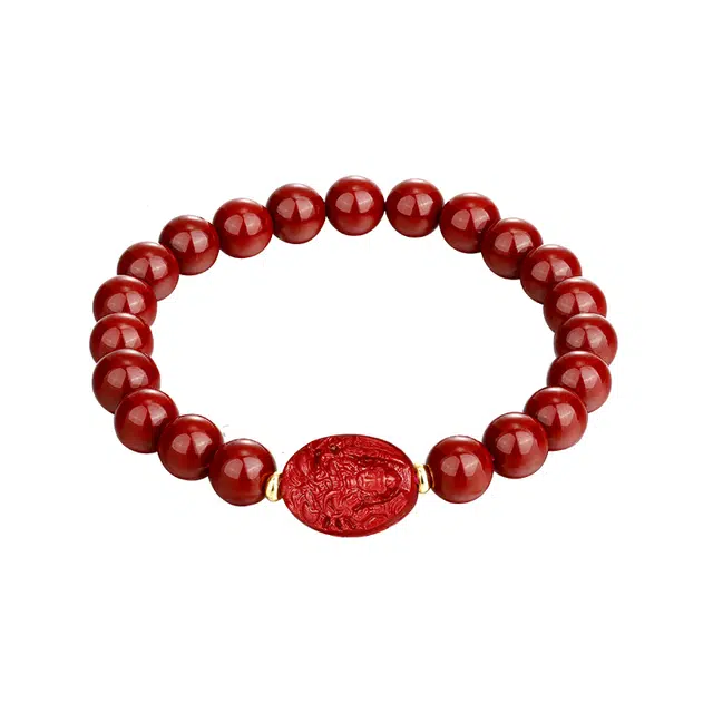 彗时 八大守护神国潮复古新中式简约高级精致精工雕刻 再造辰砂朱砂 玉石手串 男女同款情侣款