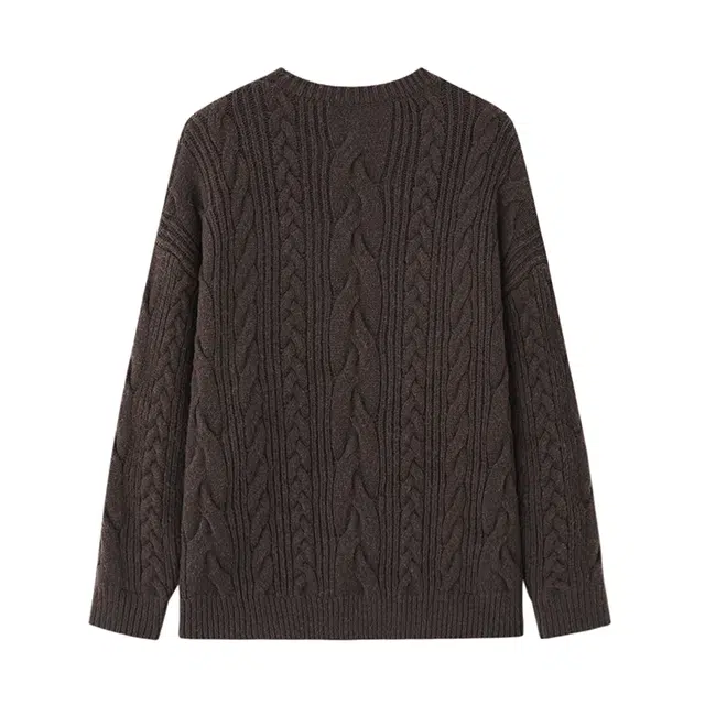 周淼 粗针绞麻花绣字母套头毛衣 女款