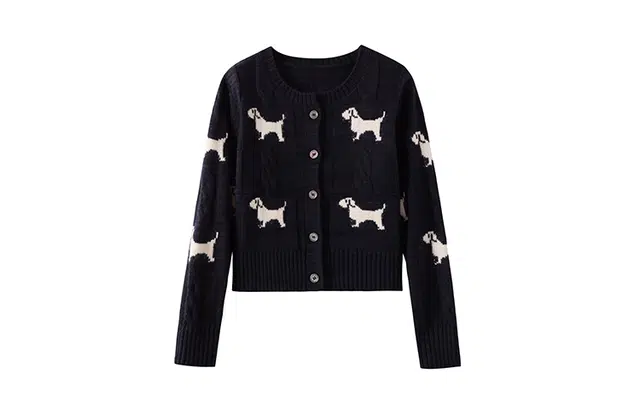 花栗鼠小姐 复古钩花舒适细腻亲肤柔和针织衫 女款 藏青小狗