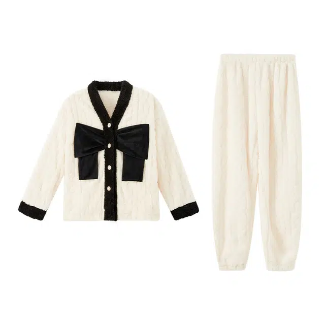 眠趣 家居服套装 睡衣女 学生 秋冬加绒加厚 保暖休闲高颜值 小香风 可外穿家居套装 女款男款提花睡衣男珊瑚绒秋冬翻领男