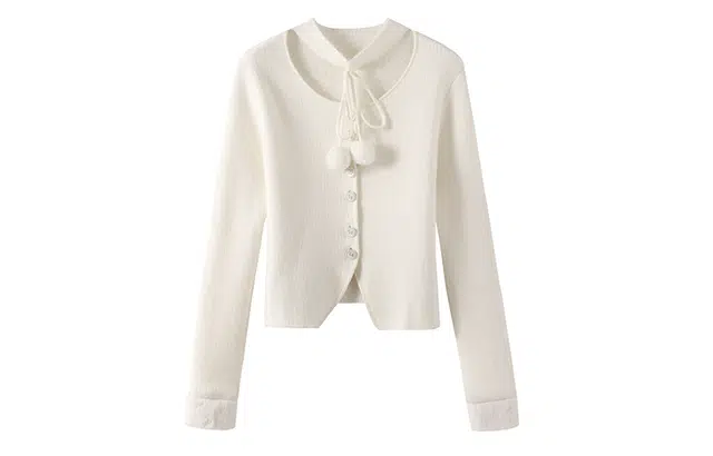 花栗鼠小姐 法式小众别致纯色圆领打底衫长袖针织衫 女款 恋爱球球