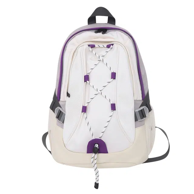 德力熊 拉链开合 尼龙 书包背包双肩包 男女同款情侣款 白配紫/白配红/白配灰/白配黄/白配绿/白配蓝