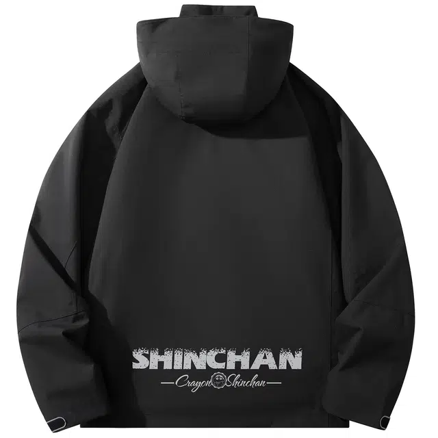 蜡笔小新 户外防风防水卡通渐隐字母印花可拆卸内胆连帽三合一长袖冲锋衣 男女同款