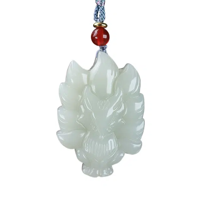 舒杰 幸福吉祥九尾狐新中式古风设计 和田玉 项链 男女同款情侣款 白玉