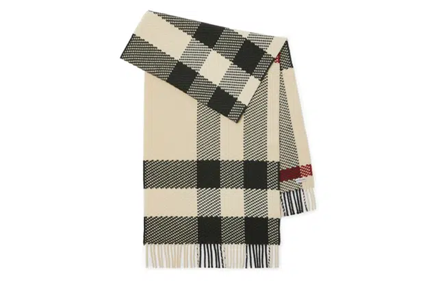 Burberry Fringed Check Wool Scarf