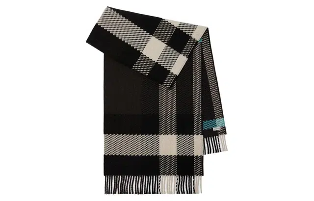 Burberry Check Fringed Wool Scarf Gray